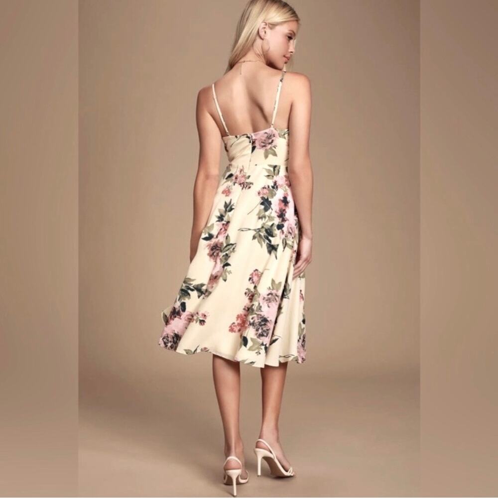 Lulus Emilee Cream Floral Print Spaghetti Strap Midi Dress Size XS - Picture 2 of 11